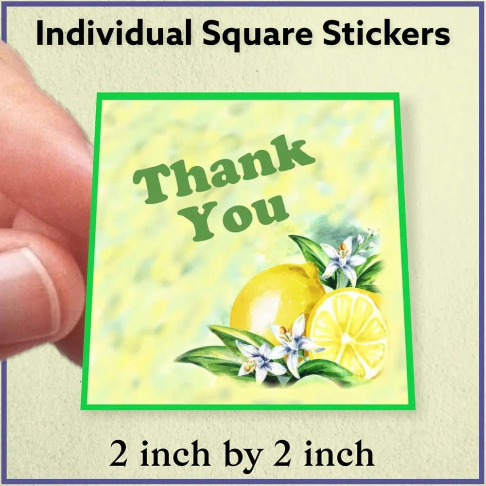 200 (2x2 Inch) Square Stickers, Lemons Blossoms High Gloss, Thank You PRICE FIRM
